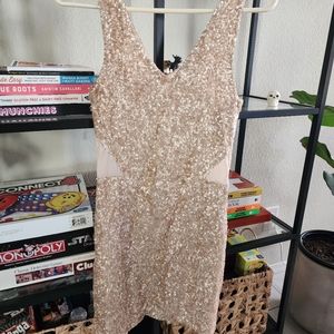 Sequi. Mesh dress. Champagne color.
